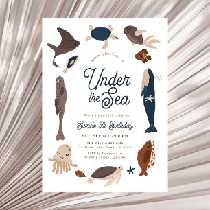 Modern Under the Sea 5th Birthday Invitation