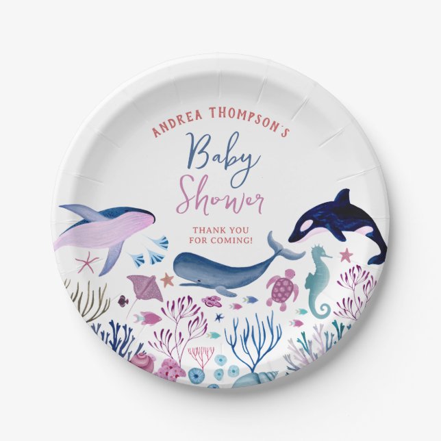 Modern Under the Sea Gender Neutral Baby Shower Paper Plates (Front)