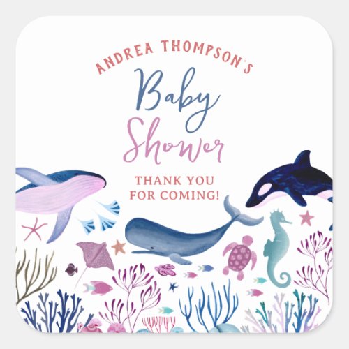 Modern Under the Sea Gender Neutral Baby Shower Square Sticker