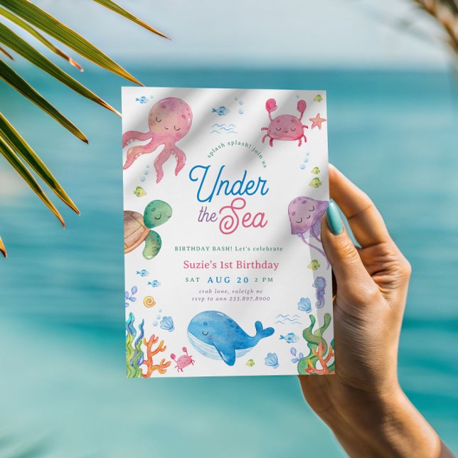Modern Under the Sea Kids 1st Birthday Party Invitation (Creator Uploaded)