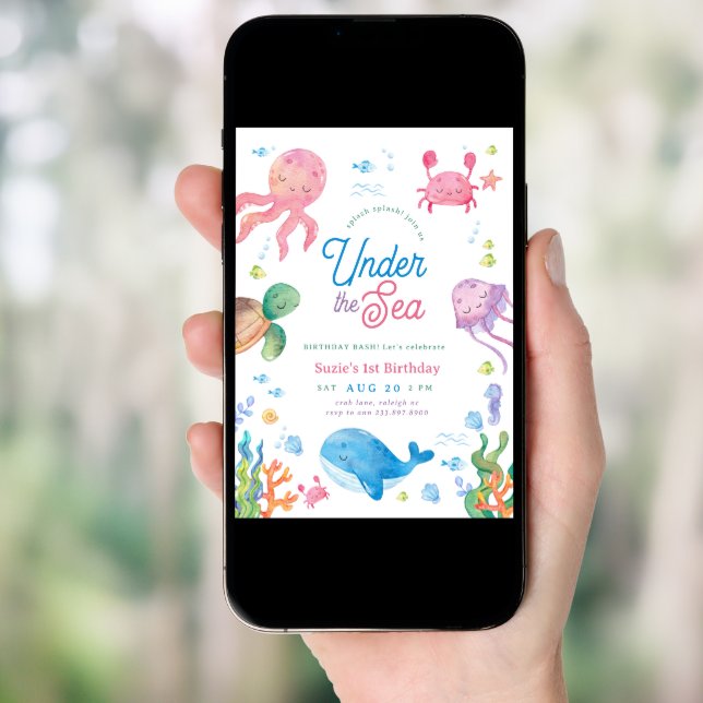 Modern Under the Sea Kids 1st Birthday Party Invitation (Front Digital)