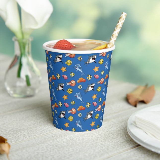Modern Under the Sea Ocean Animals Cartoon Pattern Paper Cups (Insitu)