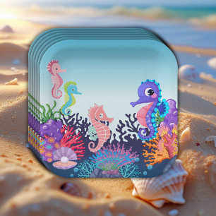 Modern Under the Sea Seahorse Baby Shower Paper Plates