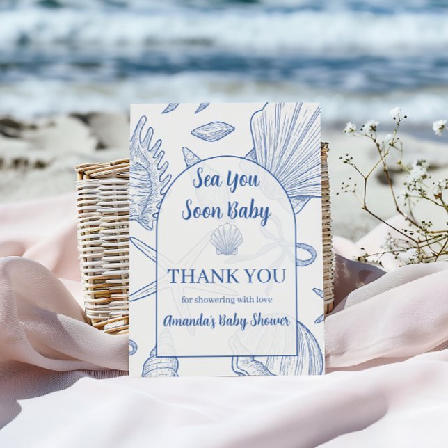 Modern Under The Sea You Soon Blue Boy Baby Shower Thank You Card (Creator Uploaded)
