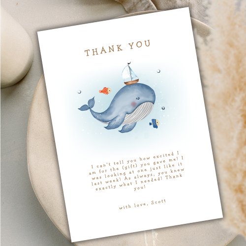 Modern Under The See Whale Nautica Baby Shower Thank You Card
