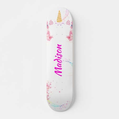 Modern Unicorn Custom Name Skateboard