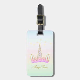 Modern Unicorn Flowers and Stars Luggage Tag