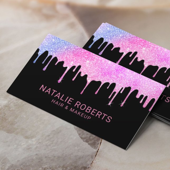 Modern Unicorn Glitter Drips Beauty Salon Business Card (Creator Uploaded)