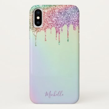 Modern Unicorn Glitter Drips Holographic Stylish Iphone Xs Case by caseplus at Zazzle