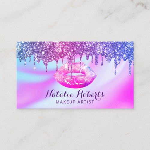 Modern Unicorn Glitter Drips Lips Beauty Salon Business Card