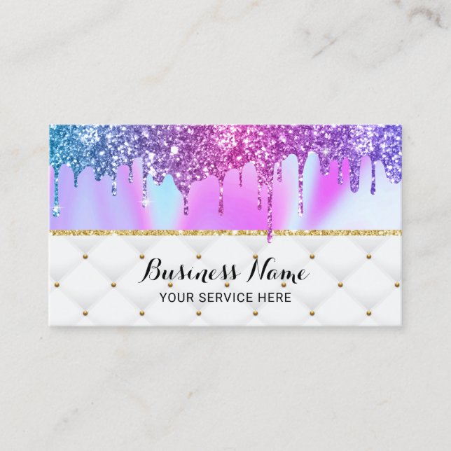 Modern Unicorn Glitter Drips Luxury Business Card (Front)
