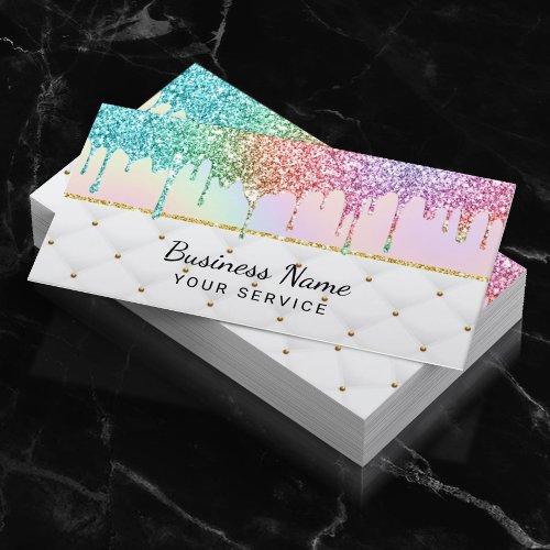 Modern Unicorn Glitter Drips Pastel Holography Lux Business Card