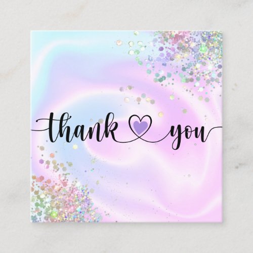 modern unicorn holograph thank you for your order square business card