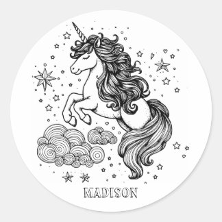 Modern Unicorn Kids Personalized Coloring Classic Round Sticker