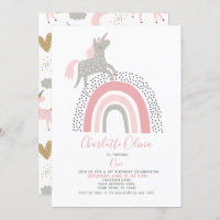 Modern Unicorn Rainbow Muted Pink 1st Birthday Invitation