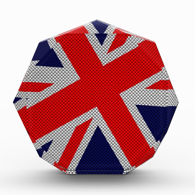 Modern Union Jack on Carbon Fiber Style Print Acrylic Award (Front)