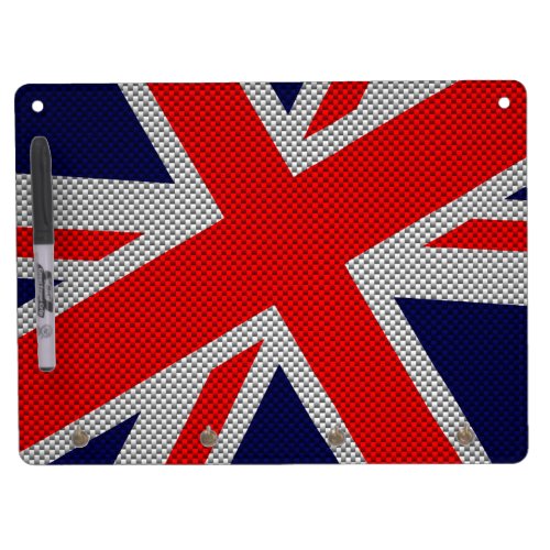 Modern Union Jack on Carbon Fiber Style Print Dry Erase Board With Keychain Holder