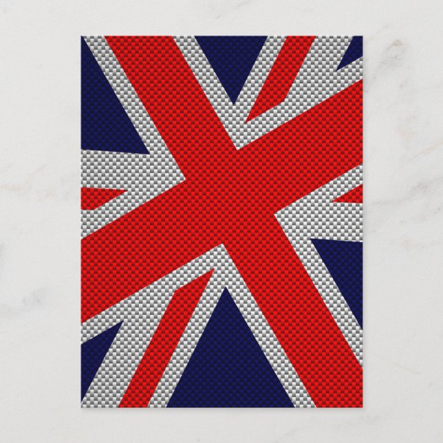 Modern Union Jack on Carbon Fiber Style Print Postcard (Front)
