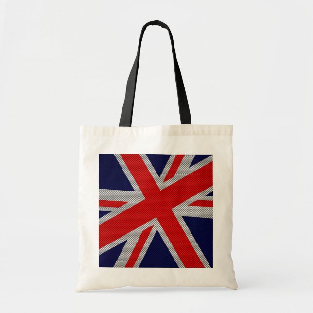 Modern Union Jack on Carbon Fiber Style Print Tote Bag (Front)
