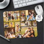 Modern Unique 12 Photo Collage Custom Mouse Pad<br><div class="desc">Create a photo mouse pad utilizing this easy-to-upload photo collage template featuring 12 pictures in various shapes and sizes, both horizontal and vertical to accommodate a wide variety of photo subjects. Add text as an overlay to personalize with a name or other custom text in EDIT. Change the black grid...</div>