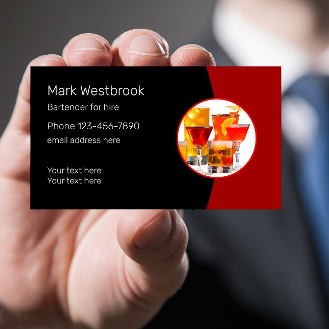 Modern Unique Bartender For Hire Business Card (Creator Uploaded)