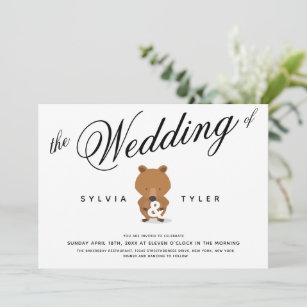 Modern Unique Bear Typography Wedding Invitation