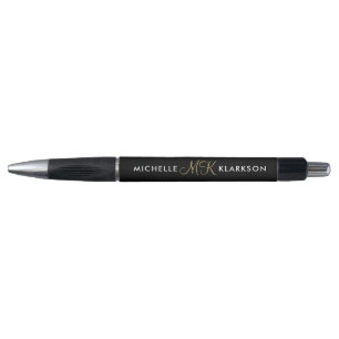 Modern Unique Black & Gold Monogrammed Initials Pen