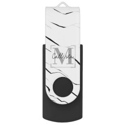 Modern Unique Black White Marble Monogram Flash Drive