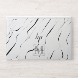 Modern Unique Black White Marble Monogram HP Laptop Skin