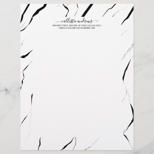 Modern Unique Black White Marble Pattern Letterhead