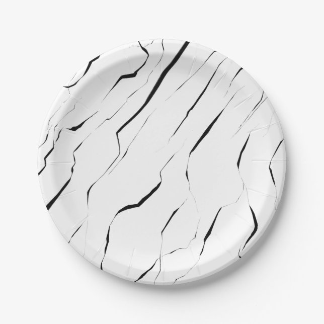 Modern Unique Black White Marble Pattern Paper Plates (Front)