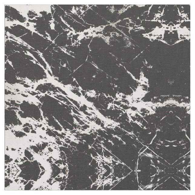 Modern Unique Black White Marble Stone Pattern Fabric (Close Up)