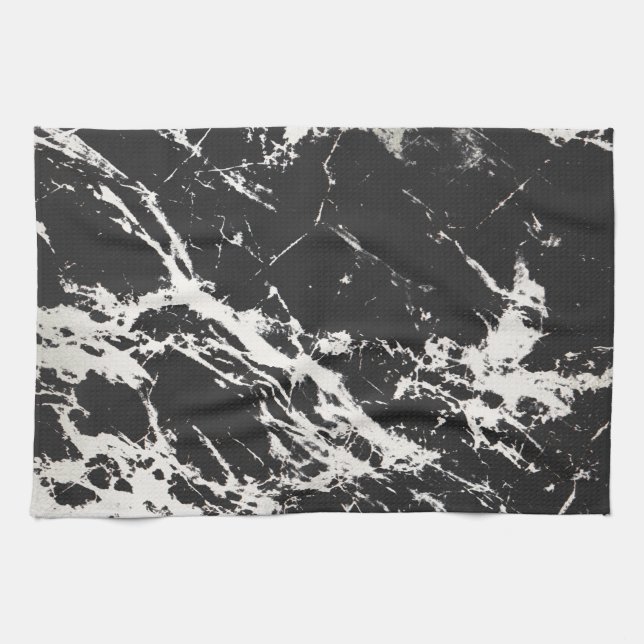 Modern Unique Black White Marble Stone Pattern Kitchen Towel (Horizontal)
