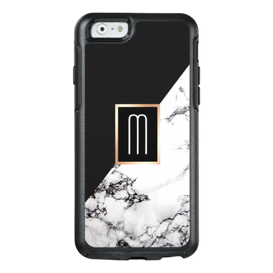 Modern Unique Black White Marble Texture Monogram Otterbox Iphone