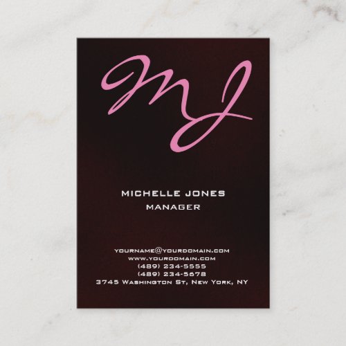 Modern unique brown red professional monogram business card