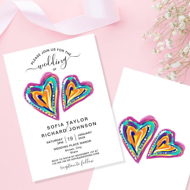 Modern Unique Colorful Heart Boho Invitation (Creator Uploaded)