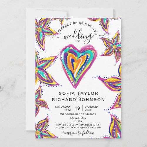 Modern Unique Colorful Heart Floral Invitation