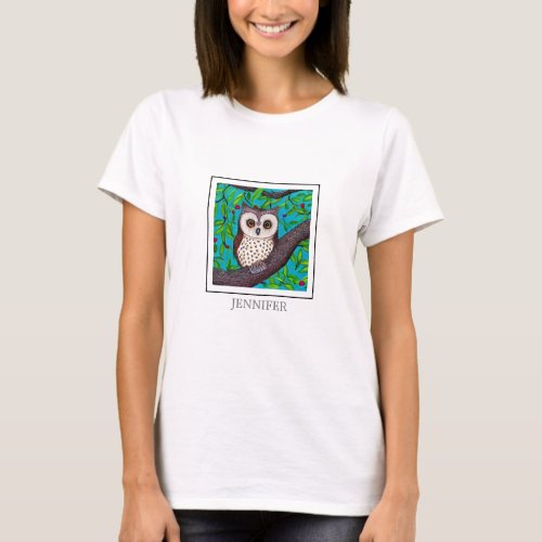 Modern unique cute owl monogram name  T_Shirt