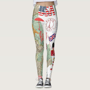 Modern Unique design World maps USA Traveler Leggings