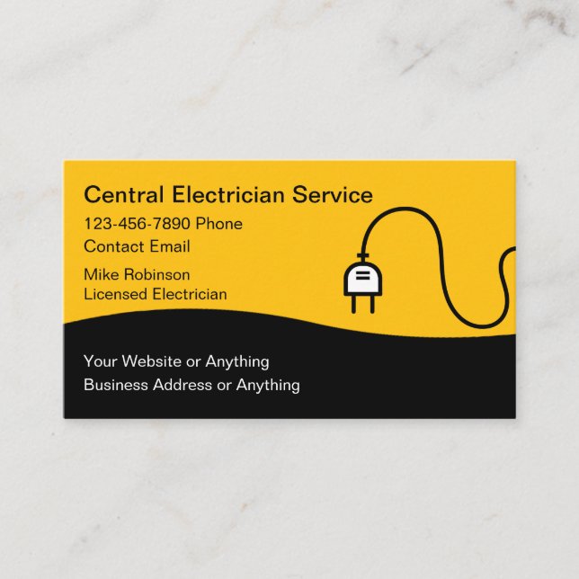 Modern Unique Electrician Business Cards (Front)
