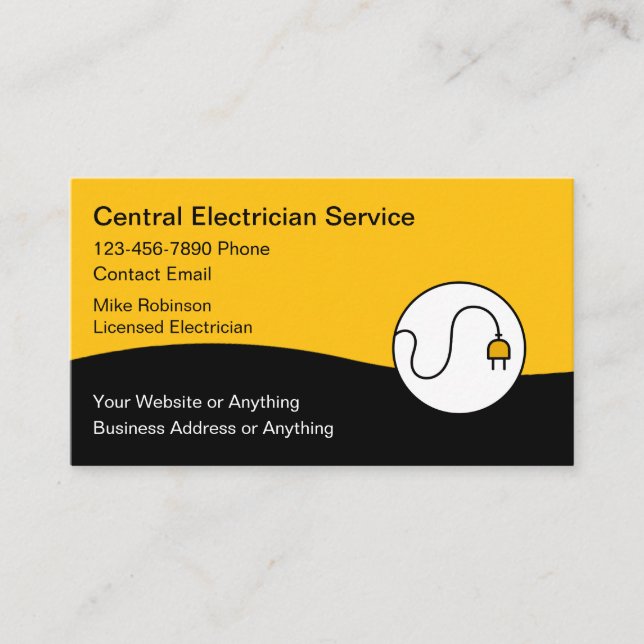 Modern Unique Electrician Business Cards (Front)