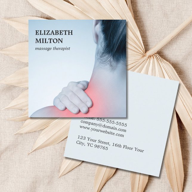 Modern Unique Elegant Photo Massage Therapist Square Business Card (Creator Uploaded)