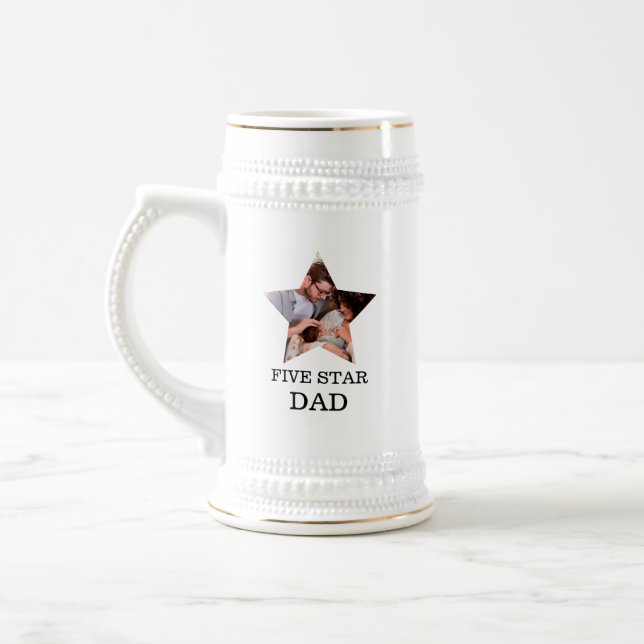Modern Unique Fathers day Five star Dad 1 photo Beer Stein (Left)
