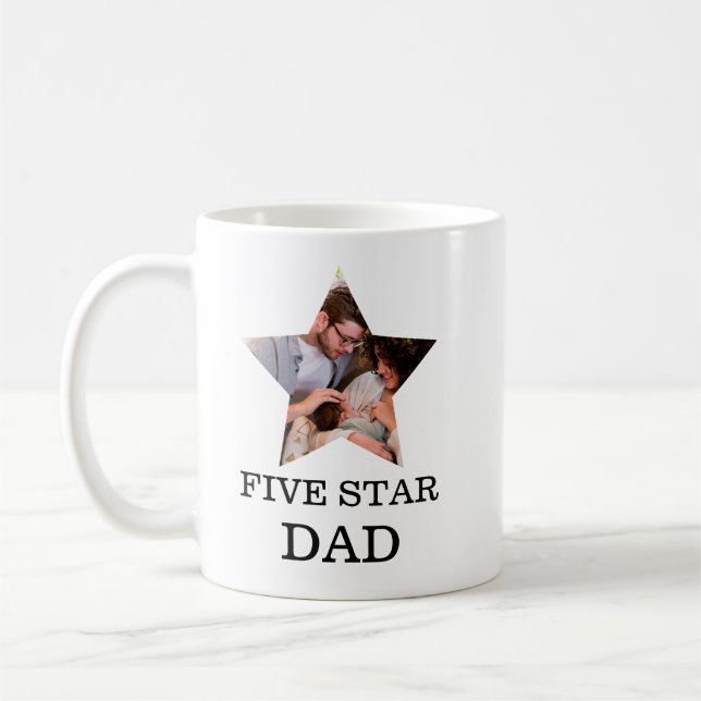 Modern Unique Fathers day Five star Dad 1 photo Coffee Mug (Left)