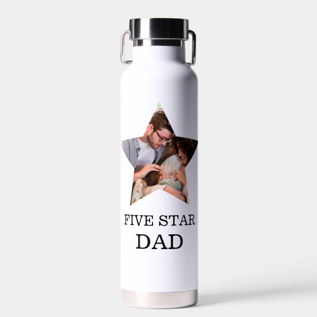 Modern Unique Fathers day Five star Dad 1 photo Water Bottle (Front)