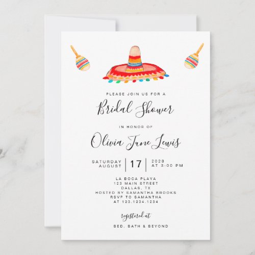 Modern Unique Fiesta Sombrero Bridal Shower  Invitation