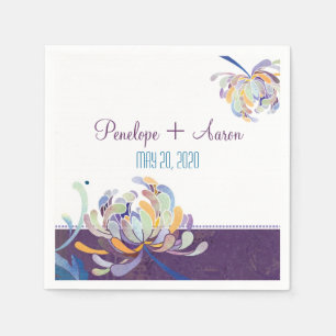 Modern Unique Floral Plum Wedding Paper Napkins