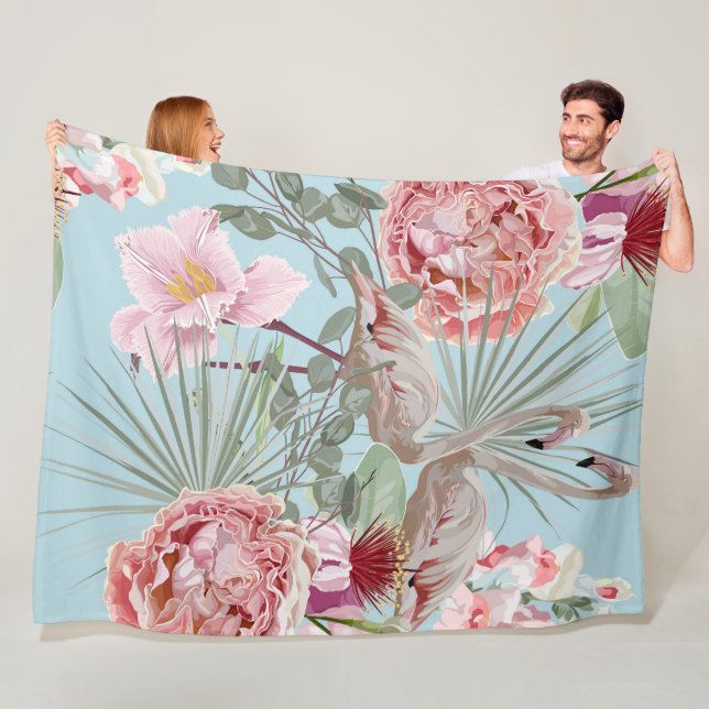 Modern unique floral with Flamingo blue and pink Fleece Blanket (In Situ)