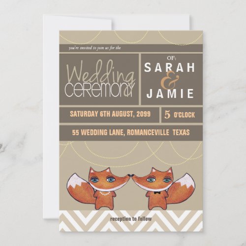 Modern Unique Foxes Wedding Couple Invite
