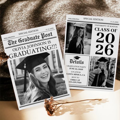 Modern Unique Fun Photo Newspaper Graduation